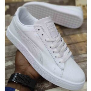 Puma Smash v2 Leather White Sneakers and Shoes for Men and Women Unisex