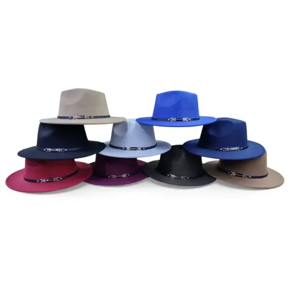 Women's Classic Soft Fall Fabric Solid Color Leather Band Fedora Panama Hat