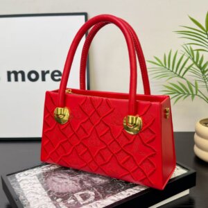 Embroidered Structured Top-Handle Handbag with Detachable Strap